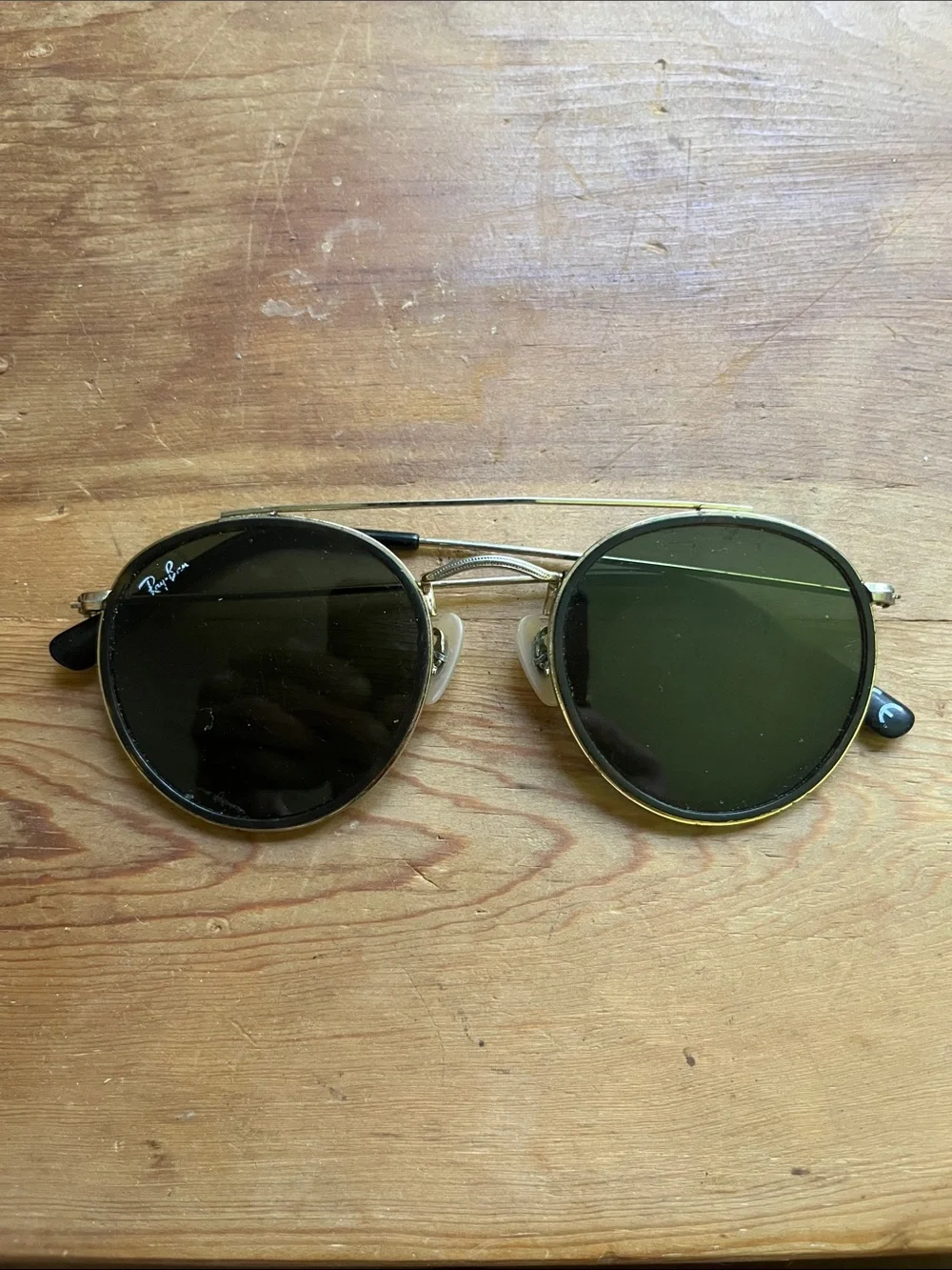 Ray-Ban Gold Frame Black Lens Oval Aviators Sunglasses - Unisex